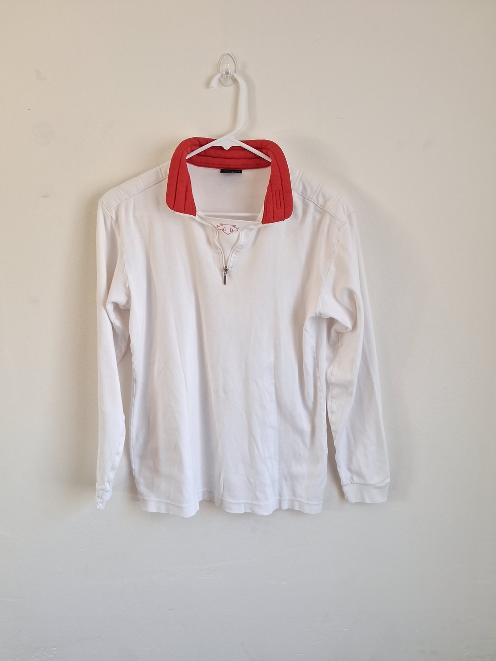 Descente Running Shirt Long-Sleeve  Pullover Top Red Contrast Collar Large